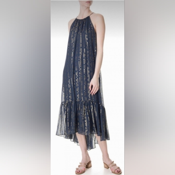 Tibi Metallic Gold Fil Coupe Maxi Dress 6 - Picture 3 of 8